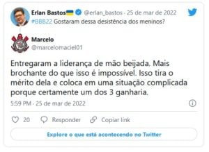 Internautas criticaram ldieraça entregue pelos brothers (Foto: Reprodução / Twitter)