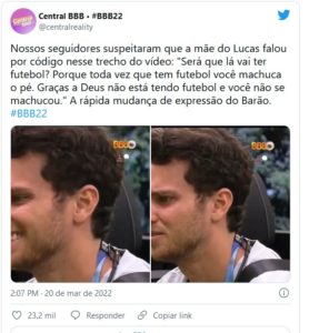 Web viu uma possível mensagem subliminar no Almoço do Anjo do BBB22 para Lucas (Foto: Reprodução / Twitter)