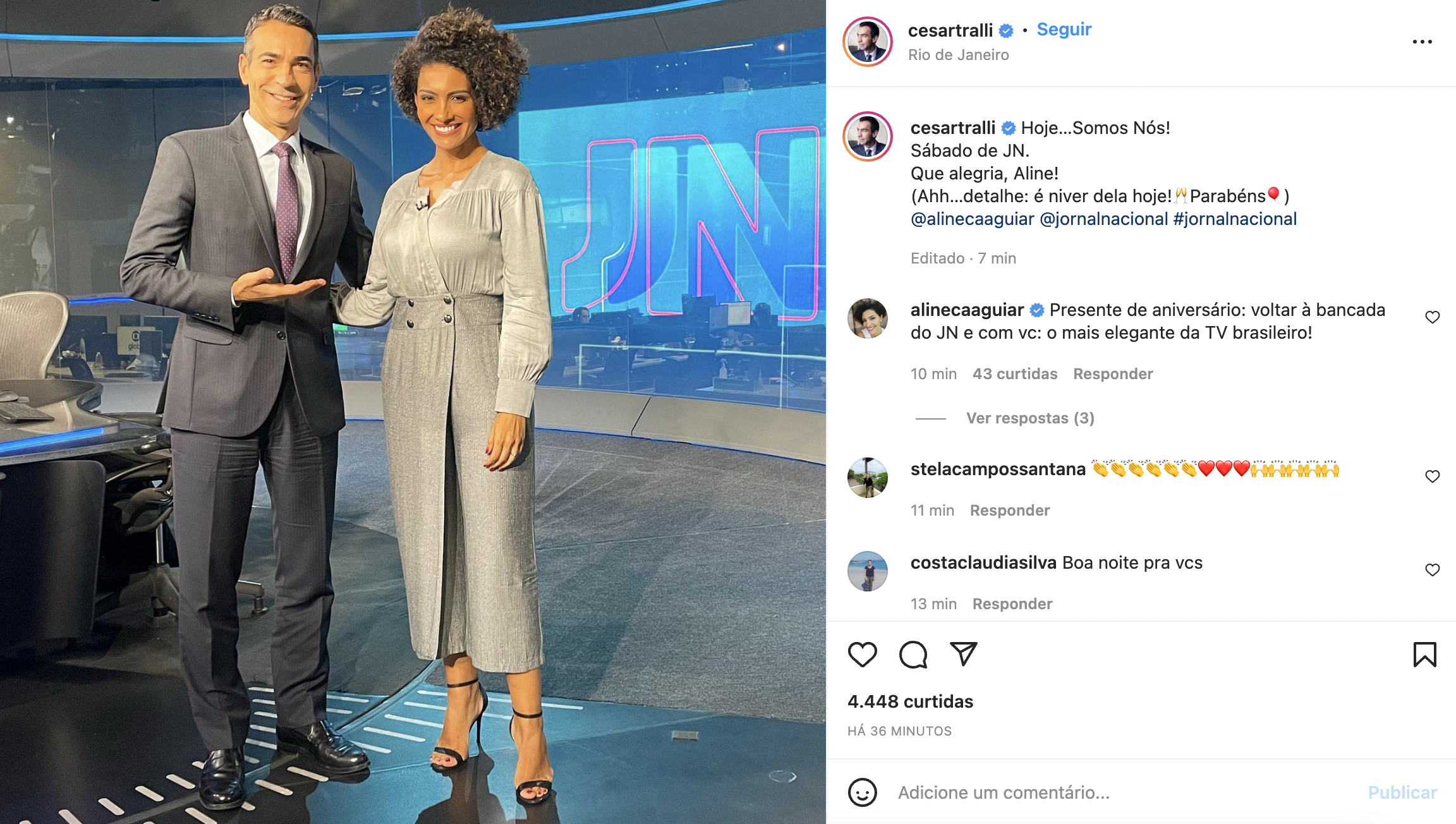 Aline Aguiar e César Tralli no Jornal Nacional (Foto: Reprodução) 