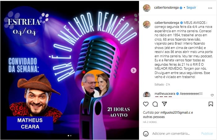 Carlos Alberto de Nóbrega anunciou que vai apresentar um podcast