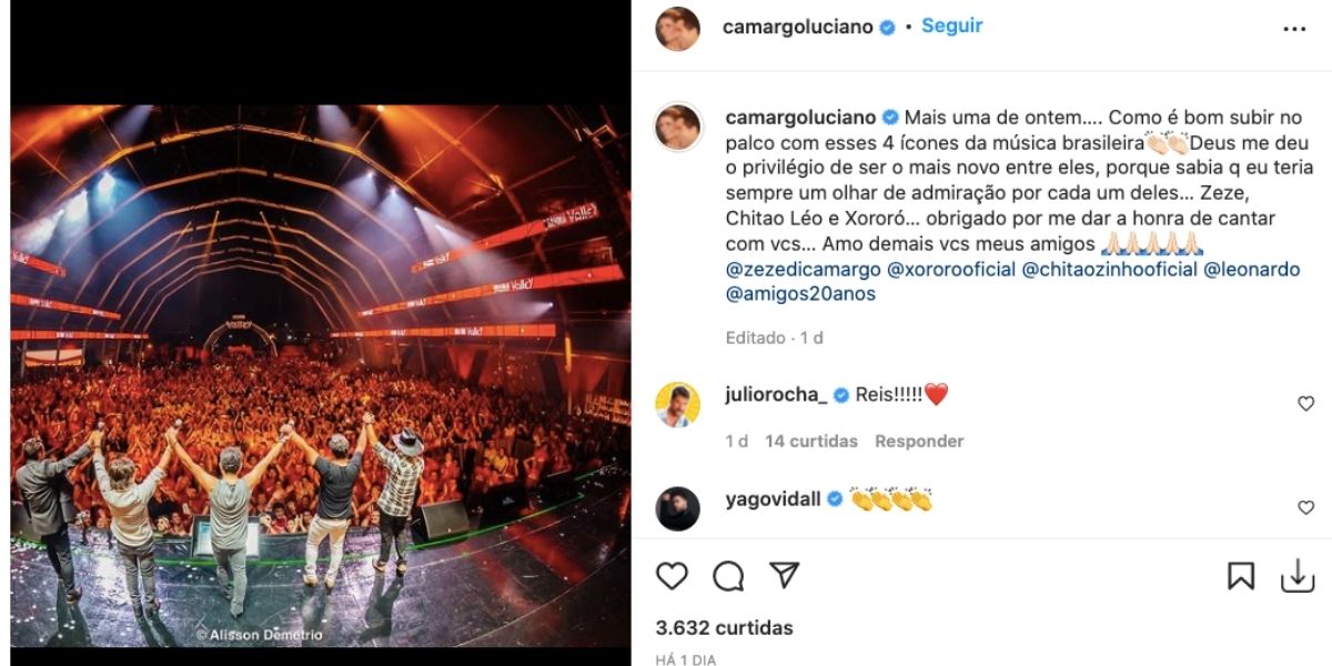 De acordo com cantor, a admiração pelos amigos é grande 