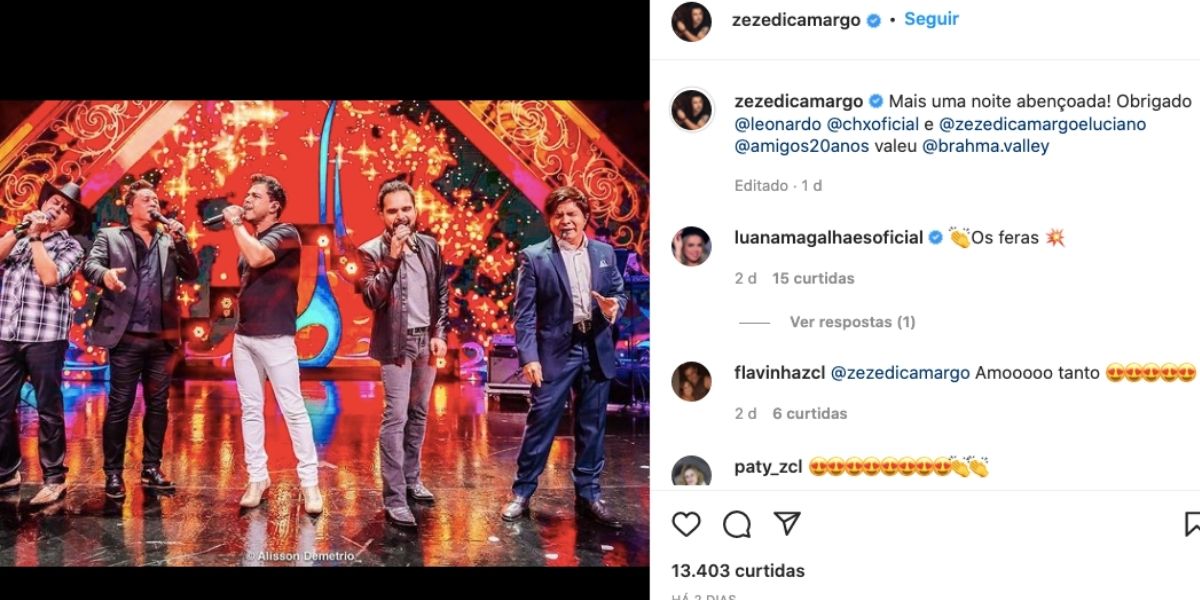 Zezé Di Camargo agradece músicos, mas não marca Instagram de Luciano 