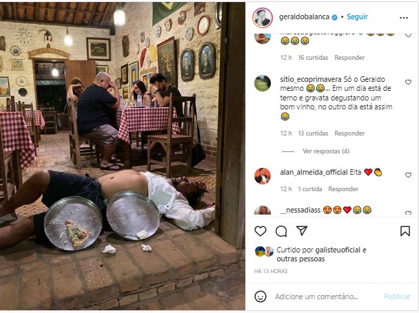 Geraldo Luís surgiu caído no chão de um restaurante