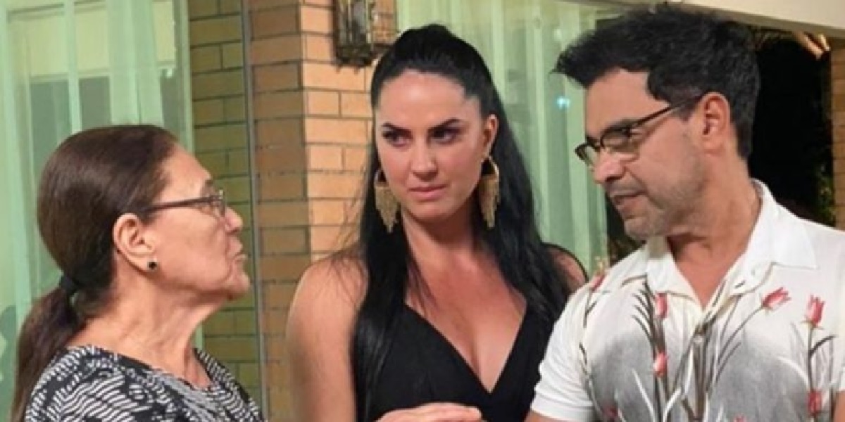 Mãe de Zezé ao lado do filho e de Graciele Lacerda (Foto: Divulgação)