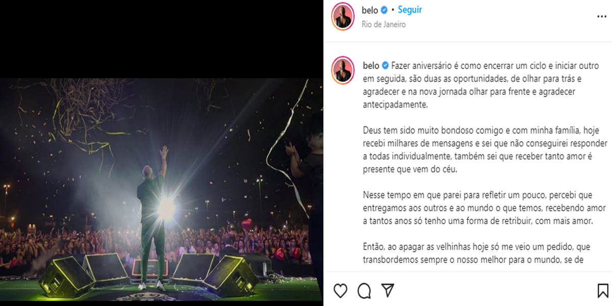 Belo comemorou mais um aniversário (Foto: Instagram) 