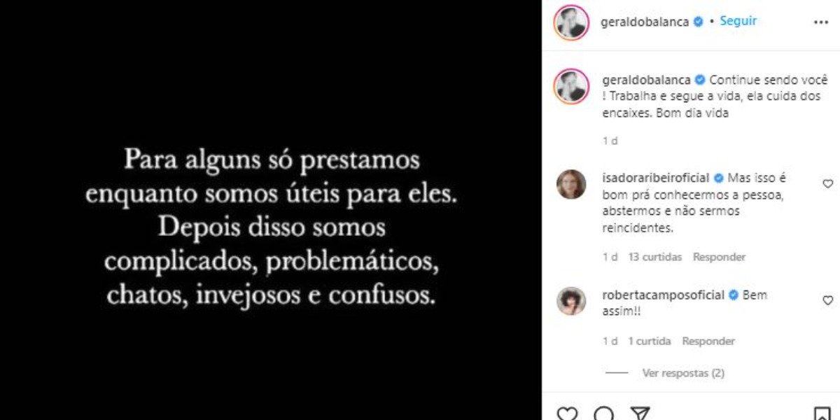 Geraldo Luís fez postagem enigmática nas redes sociais (Foto: Reprodução/Instagram)