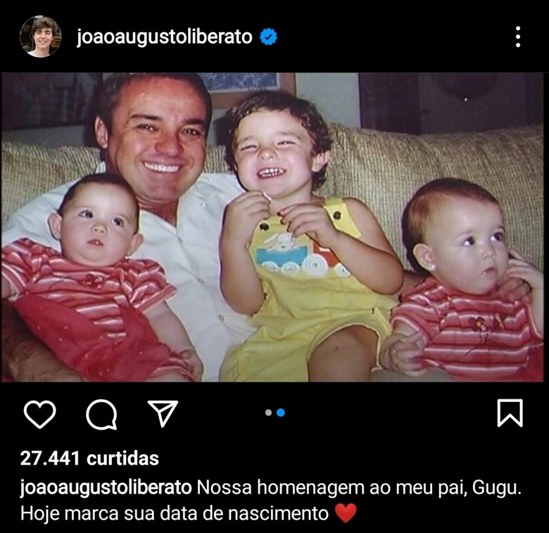 João Augusto, filho mais velho de Gugu, não esquece do dia do aniversário do pai