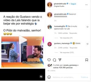 Gustavo teve reação inustiada ao ver Laís em vídeo no BBB22 (Foto: Reprodução / Instagram)