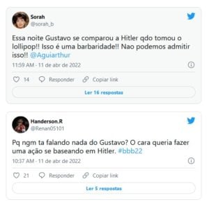 Internautas criticaram produção do BBB22 por ter passado 'pano' para Gustavo (Foto: Reprodução / Twitter)