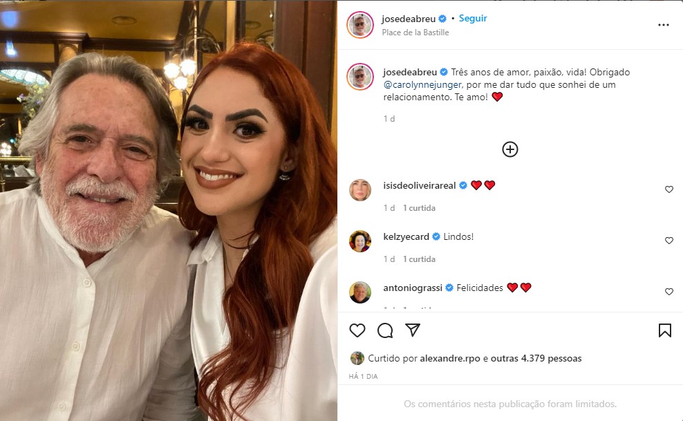 José de Abreu se declara a grande amor - Foto: Reprodução