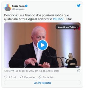 Lula discursou e falou sobre uma possível fraude envolvendo Arthur Aguiar (Foto: Reprodução / Twitter)