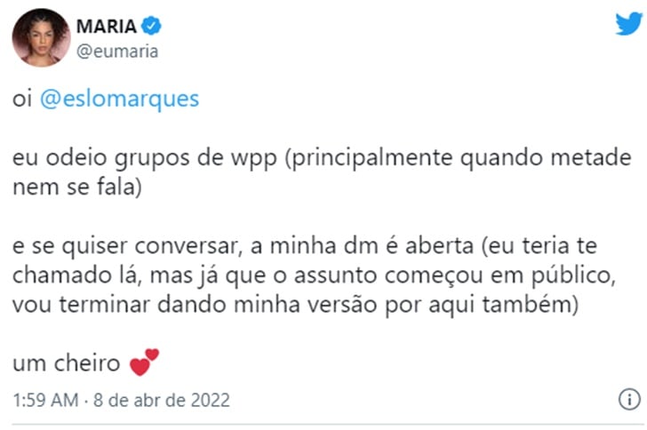 Maria rebate comentários públicos de Eslovênia e alfineta