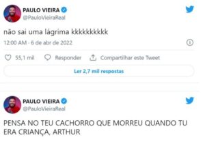 Paulo Vieira criticou Arthur Aguiar no BBB22 (Foto: Reprodução / Twitter)