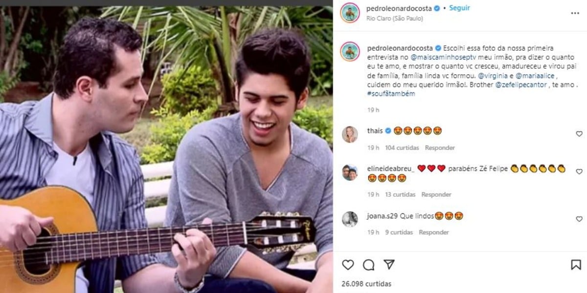 Pedro Leonardo mandou mensagem emocionante a Zé Felipe (Foto: Reprodução/Instagram)