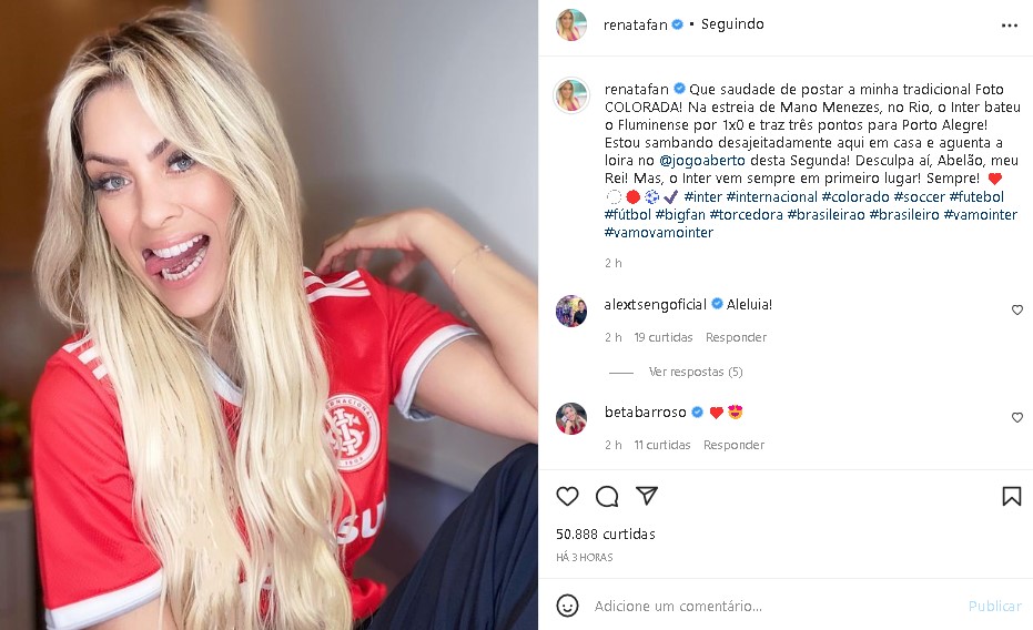 Renata Fan voltou a causar após celebrar vitória do Internacional (Foto: Reprodução)