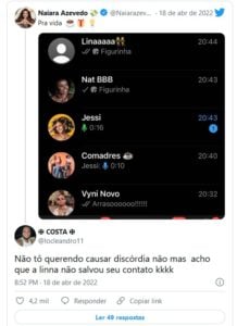 BBB22: Naiara Azevedo expõe Lina na web (Foto: Reprodução / Twitter)