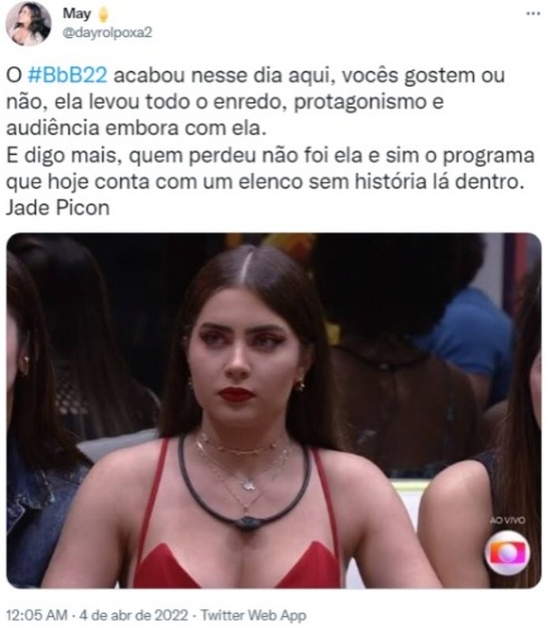 BBB22: Reação dos fãs de Jade Picon no Twitter (Foto: Reprodução)