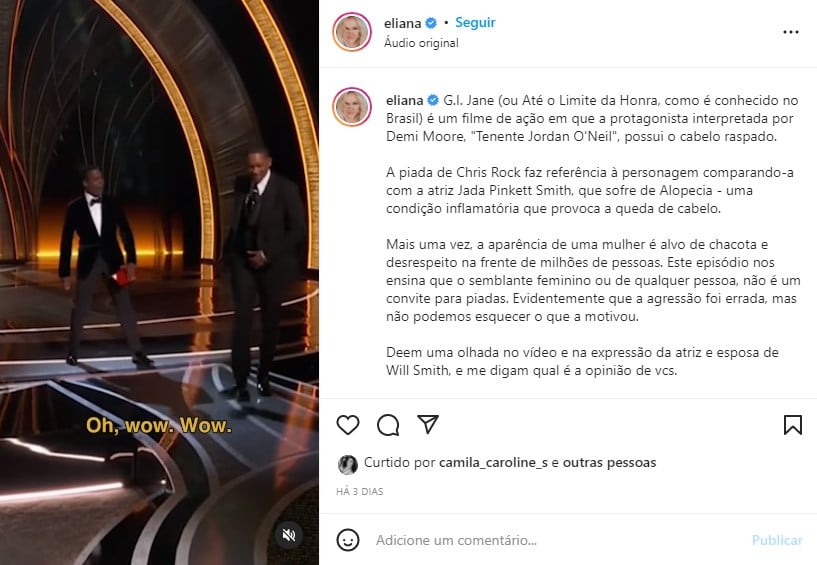 Eliana comenta agressão contra Will Smith (Foto: Reprodução)