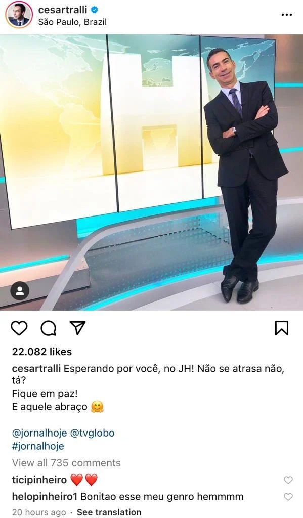 Publicação de César Tralli (Foto: Reprodução/ Instagram)