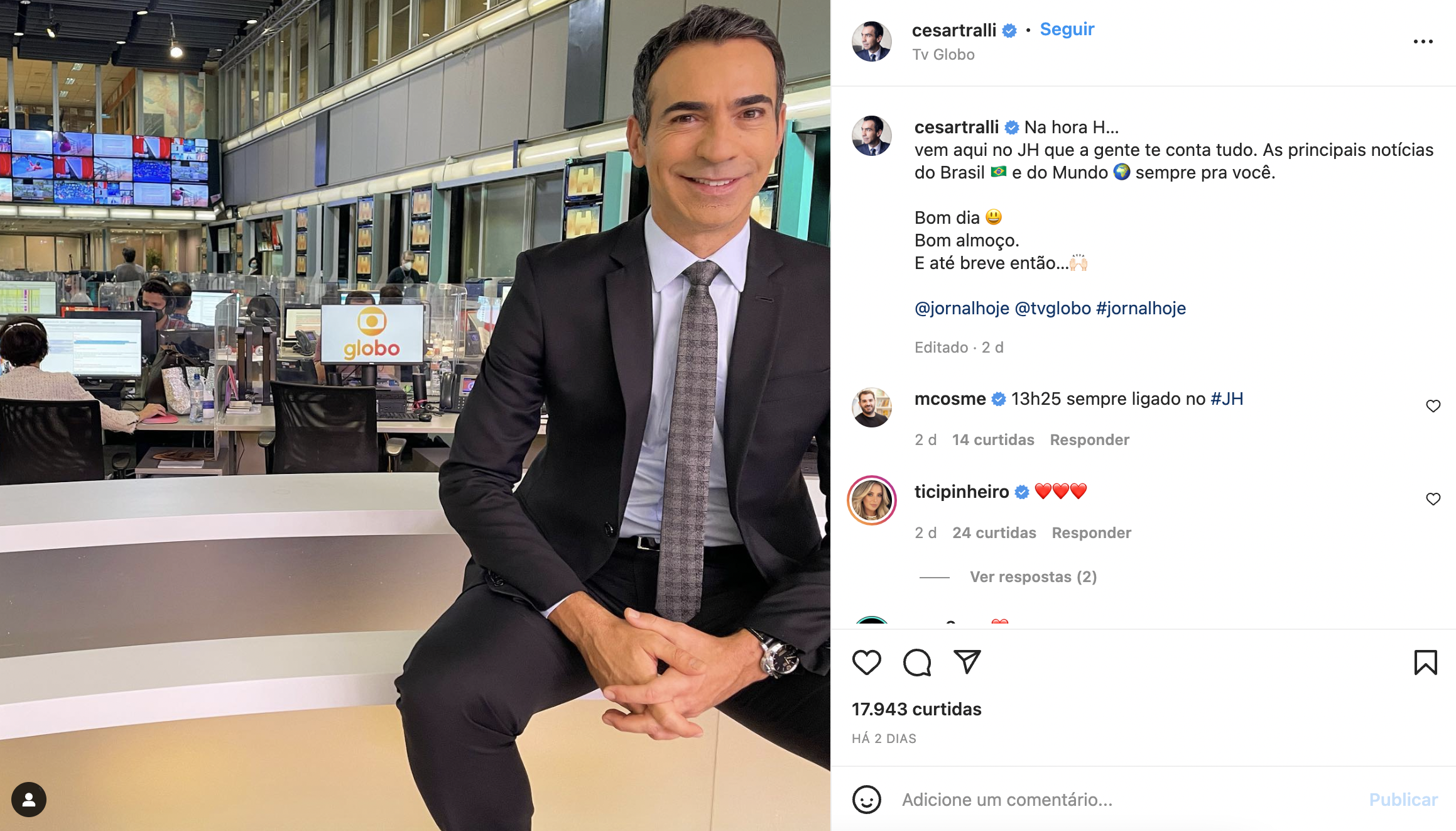 César Tralli em publicação no Instagram