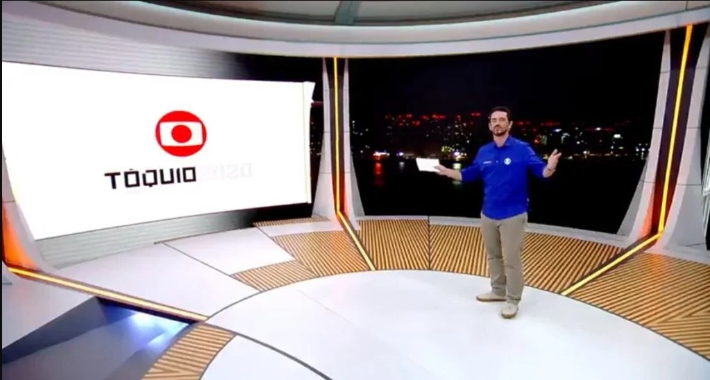 Felipe Andreoli no Estúdio Olímpico da Globo