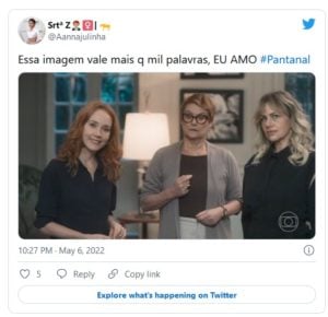Juma (Alanis Guillen) deixando o Pantanal e indo com Jove (Jesuíta Barbosa) para o Rio de Janeiro rendeu vários memes na web (Foto: Reprodução / Twitter)