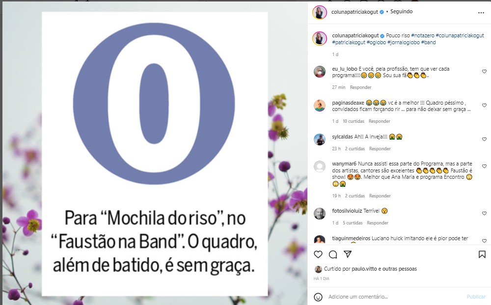 Jornalista da Globo criticou quadro do Faustão na Band