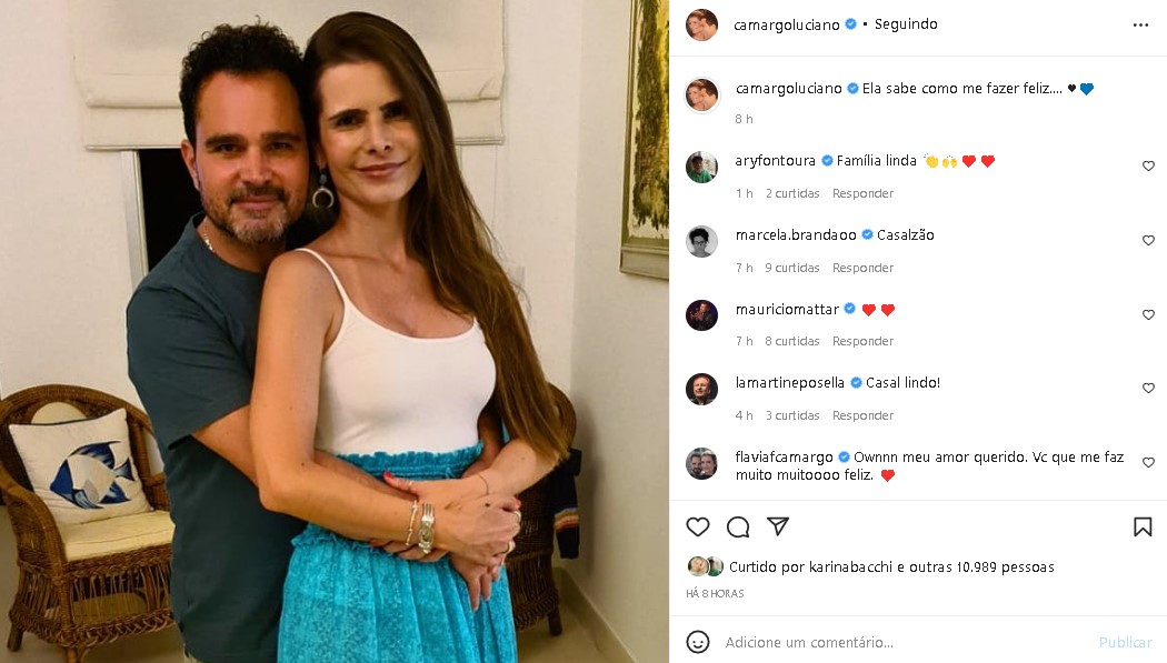 Luciano Camargo surgiu com a esposa, Flávia Fonseca, e decidiu assumir amor (Foto: Reprodução)