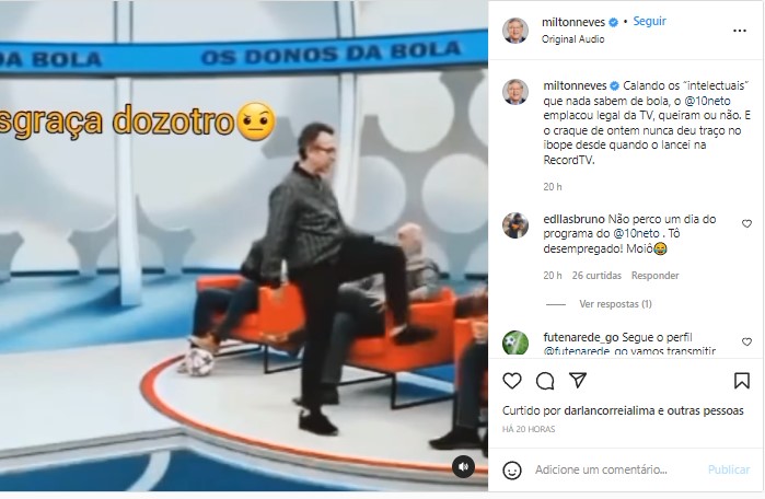 Milton Neves expôs um vídeo de Neto chutando um comentarista da Band
