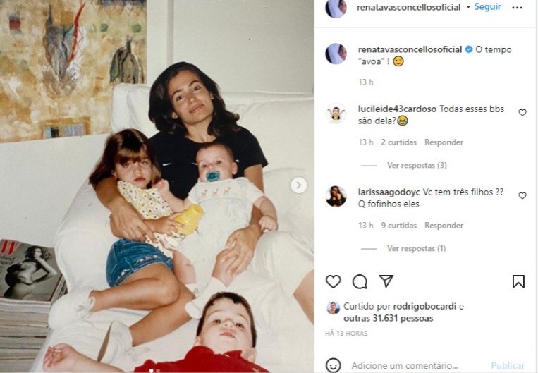 Renata Vasconcellos surge ao lado dos filhos e da sobrinha em um raro clique no Dia das Mães (Foto: Reprodução/Instagram)