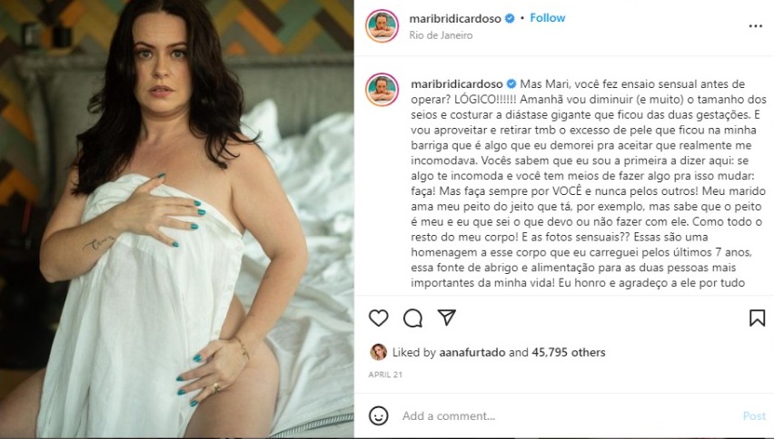 Mariana Bridi tira foto sensual antes de cirurgia (Foto: Reprodução/Instagram)