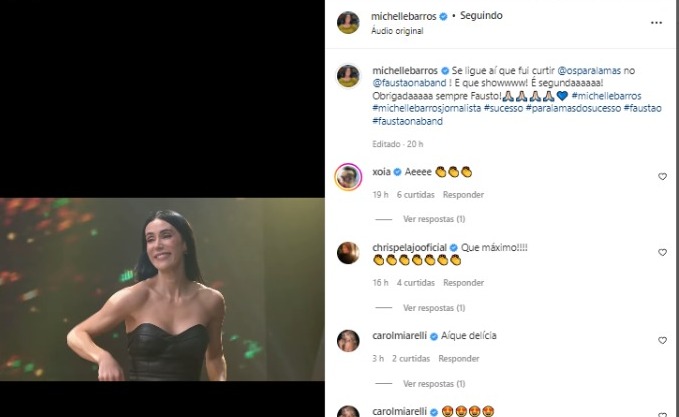 Michelle Barros anunciou que estará no Faustão na Band nesta segunda- Foto: Reprodução/Instagram