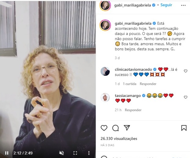 Marília Gabriela posta vídeo ao lado do filho nas redes sociais para anunciar novo projeto (Foto: Reprodução/Instagram)