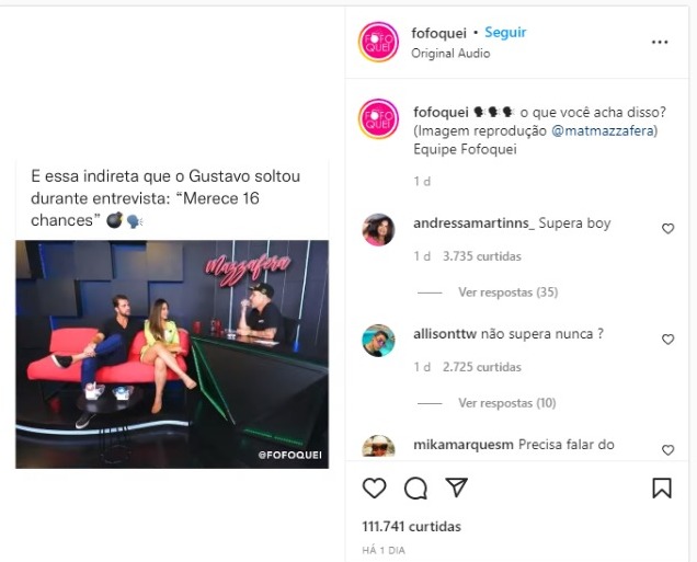 Post que Maíra Cardi comentou sua revolta com Gustavo Marsengo (Foto: Reprodução)