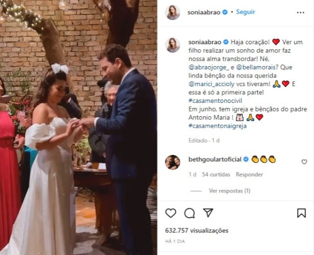 Sonia Abrão compartilha o casamento do filho nas redes sociais (Foto: Reprodução/Instagram)