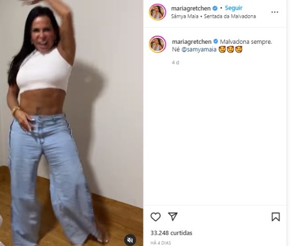 Gretchen surge dançando hit nas redes sociais (Foto: Reprodução/Instagram)