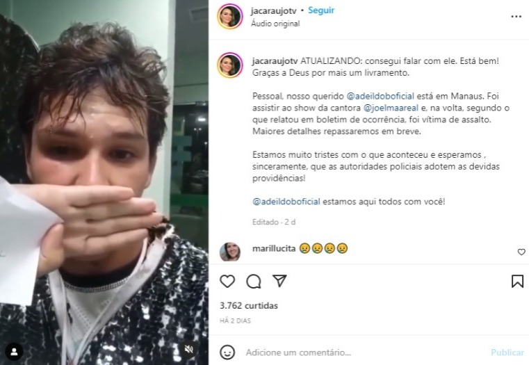 Adeildo B. foi agredido após show de Joelma, em Manaus (Foto: Reprodução/Instagram)