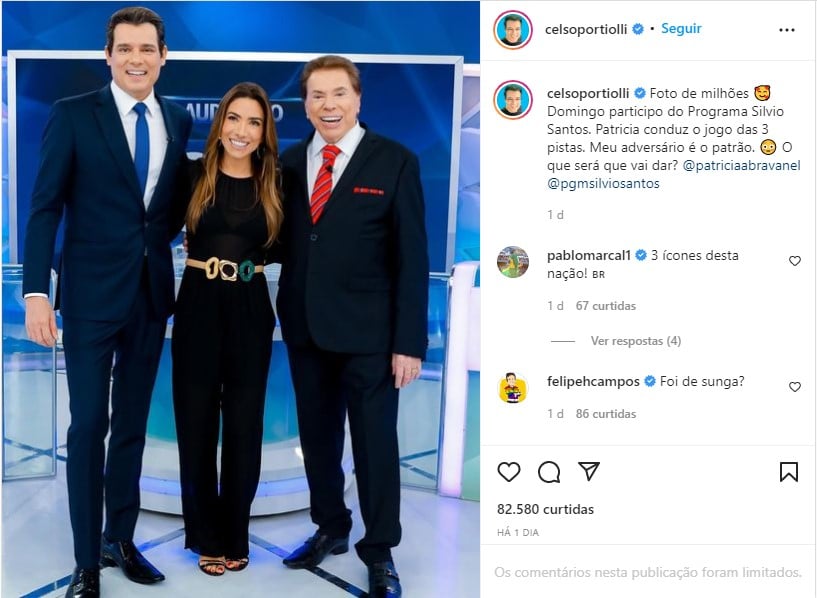 Celso Portiolli, Silvio Santos e Patrícia Abravanel - Foto: Reprodução