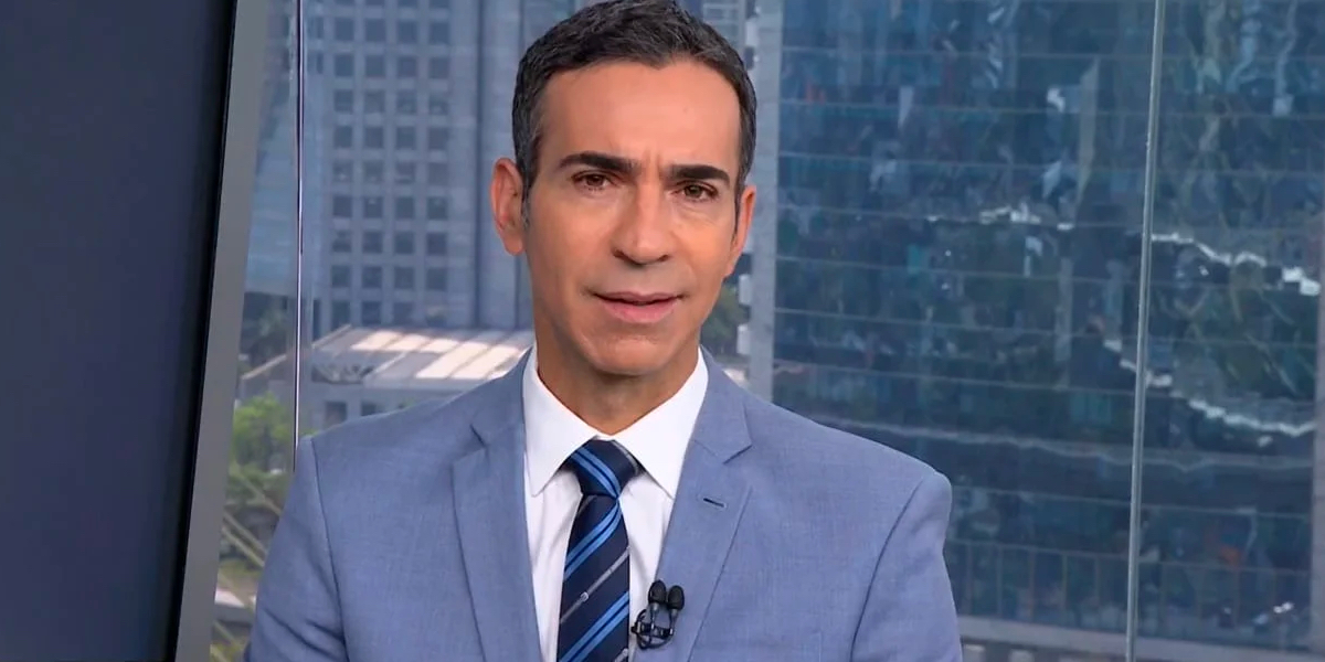 "Não dá", César Tralli saca celular no JH, dá notícia urgente na Globo e aponta o dedo: "Termina"