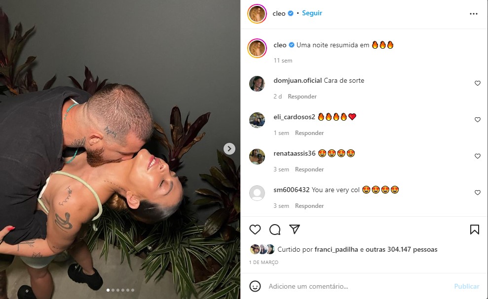 Cleo Pires em momento quente com o marido, leandro D'Lucca - Foto: Reprodução