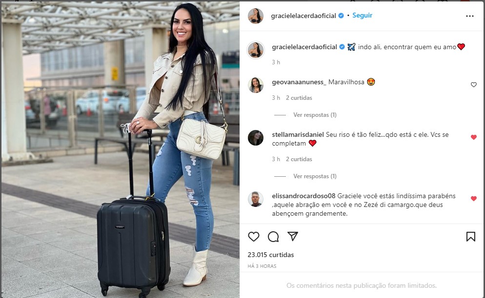 Graciele Lacerda sai ao encontro de Zezé - Foto: Reprodução/Instagram