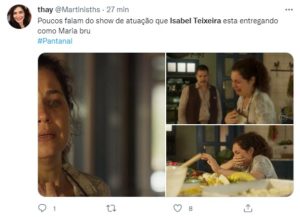 Web elogiou interpretação de Isabel Teixeira na pele de Maria Bruaca em Pantanal (Foto: Reprodução / Twitter)