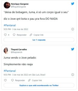 Jove (Jesuita Barbosa) ao ficar nu diante de Juma (Alanis Guillen) em 'Pantanal' deixou a web em polvorosa (Foto: Reprodução / Twitter)