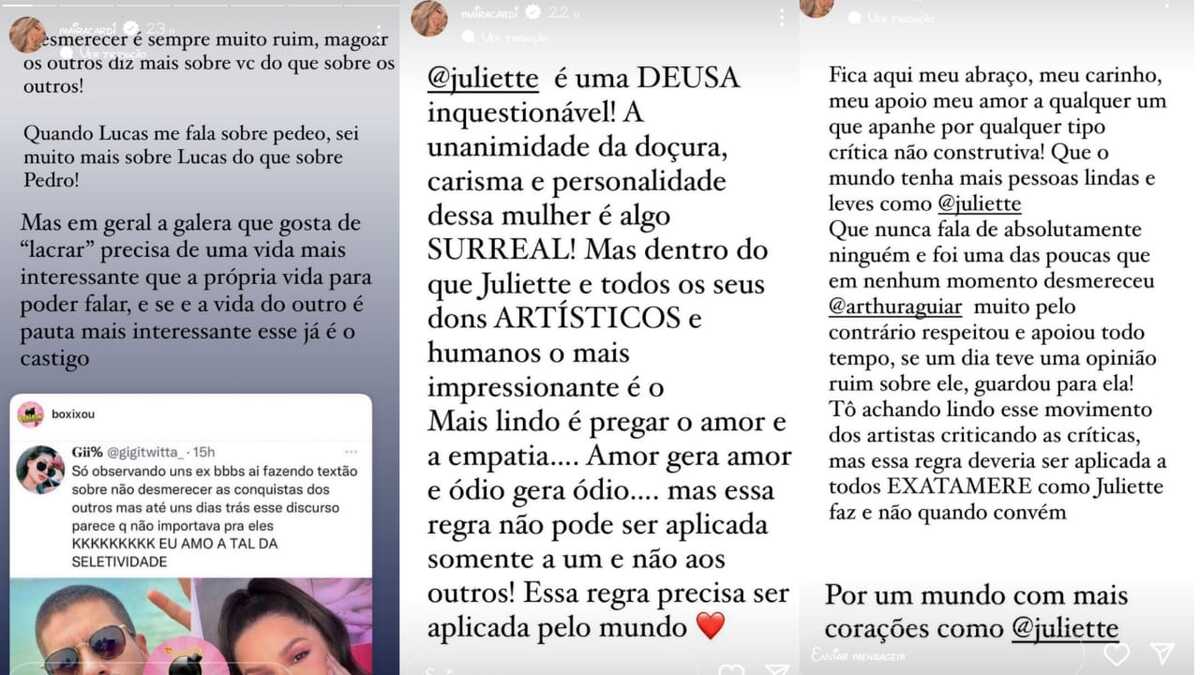 Maíra Cardi apoia Juliette no Instagram (Foto: Reprodução)