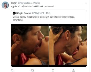 Cena de sexo e beijos ardentes deixaram a web em polvorosa em Pantanal (Foto: Reprodução / Twitter)