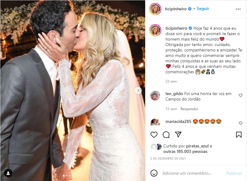 Ticiane se declara a Tralli no aniversário de casamento - Foto: Reprodução