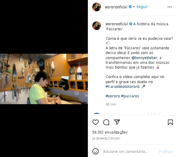 Xororó decidiu expor a história de uma de suas composições (Foto: Reprodução/ Instagram)