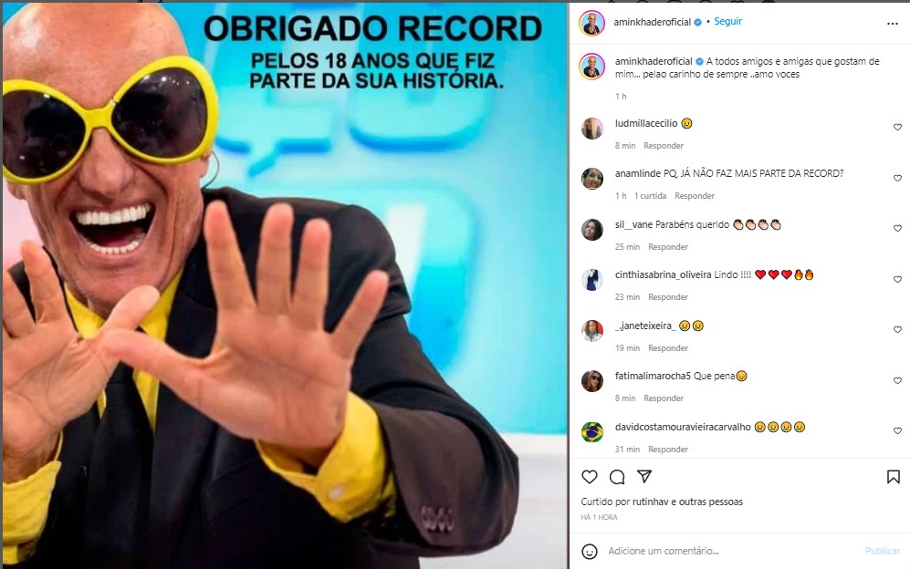 Amin Khader se despediu da Record nas redes sociais