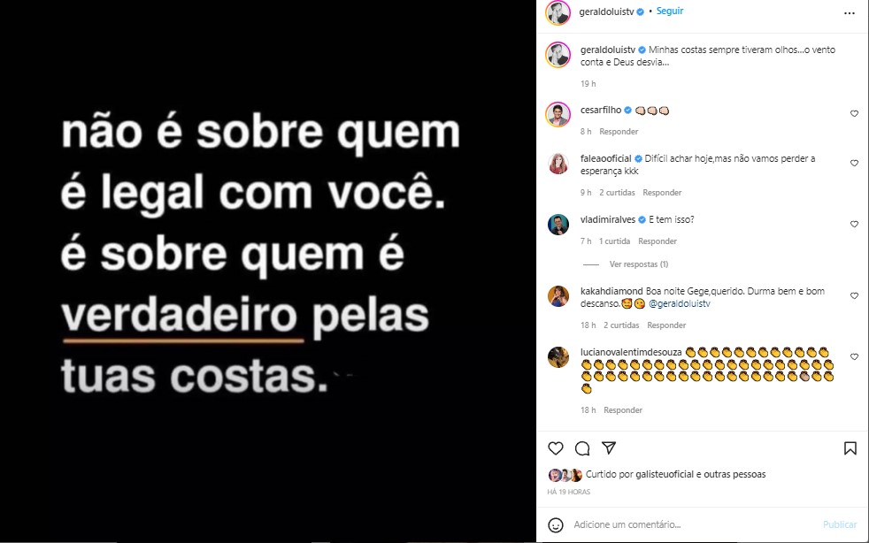 Geraldo Luís teria deixado indireta sobre falsas amizades nas redes sociais- Foto: Reprodução/Instagram 