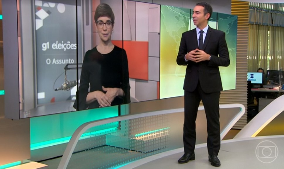 César Tralli entrou em um link ao vivo com Renata Lo Prete- Foto: Reprodução/GloboPlay 